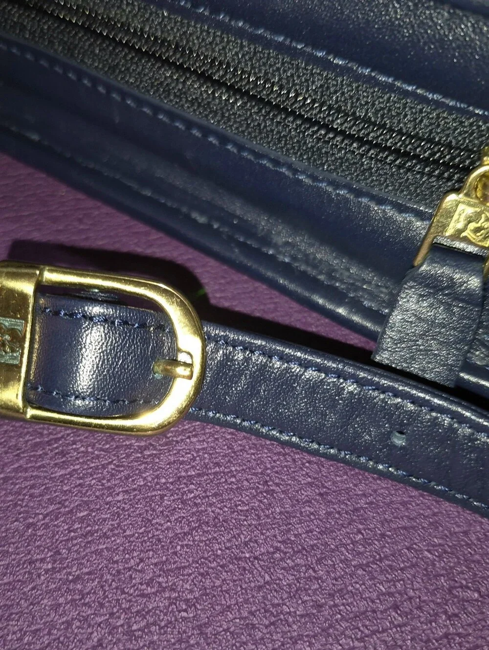 🔥VTG! Franklin Quest Full Grain Aniline Leather Classic Planner Navy Zip Bag